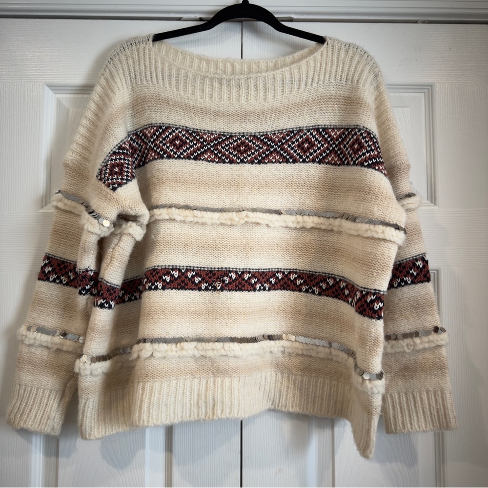 Mes Demoiselles Ejaz Ecru Wool Blend Sweater Cream Boho Designer Women Size S - Picture 3 of 14